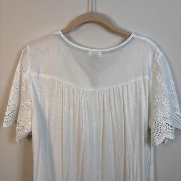 Knox Rose XL White Eyelet Boho Peasant Tunic Top Short Sleeve Eyelet Embroidery - Picture 5 of 16